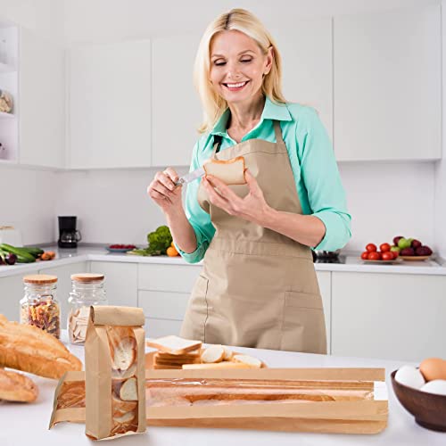 MAKINGTEC Paper Bread Bag, 100PCS Homemade Bread Bags with Window, Baguette Bag for Bread, Brown Kraft Loaf Storage Sacks, Long French Bread Bags, Bread Biscuits Packaging (4.5 x 2 x 24 Inch)