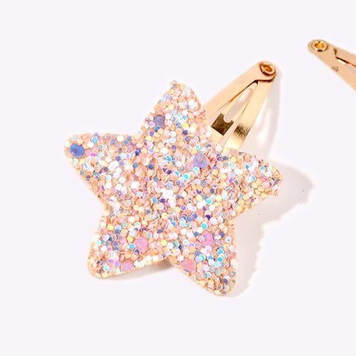 Tazweeq 16Pcs Clips for Girls,Cute Hair Clips No Slip Metal Snap Hair Pins, Girls Kids Glitter Hair Accessories, Star Shaped Kids Hair Clips