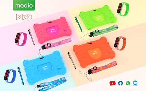 Modio M70 Kids Tablet, 7-inch HD Display, Dual Camera, Android 7.0, 8GB Storage, 3000mAh Battery, Multiple Languages Support (Pink)