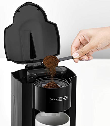 BLACK+DECKER Coffee Maker, 350W, 125ml Water Tank, Compact One-Cup Coffee Machine with Ceramic Mug, Auto Shut-Off, Durable Nylon Filter, One-Button Control, For Drip Espresso, Black - DCM25N-B5