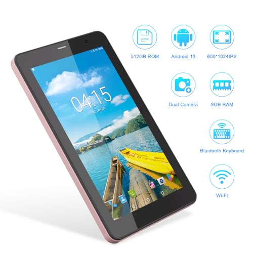 C idea 7 Inch Tablet,Android 13 Tablet,Quad Core Processor,8GB RAM 512GB ROM,512GB Expand,Dual Camera,Tablet with SIM, WiFi,Bluetooth,Case,StylusCM518 Pro (Pink)