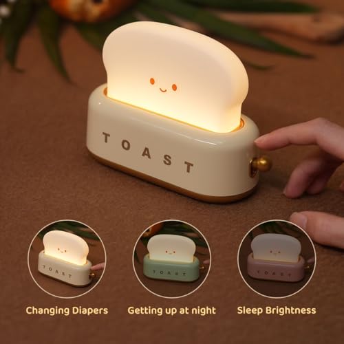 Night Lamp Kids Portable Cute Desk Decor Toaster Lamp, Toast Bread Night Light, Rechargeable, Great Gift Idea for Kids, Girls, Teens, and Teenagers (Paige)