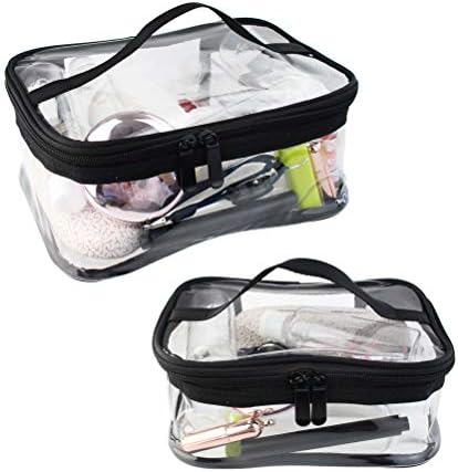 Wobe 2 Pack Premium Portable Clear Makeup Bag Zipper Waterproof Cosmetics Bag Travel Storage Carry Pouch PVC Zippered Toiletry Bag Organizers With Handle for Travel, Bathroom, Clear, M+L,