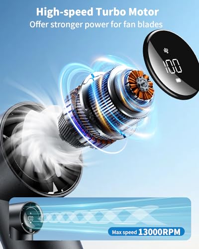 coldSky Portable Handheld Turbo Fan, 5 Speed Adjustable Personal Small Fan With Digital Display, Powerful High Speed 6000mAh Battery Operated Cooling Fan With Base For Outdoors, Travel, Home, Desk
