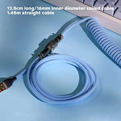 EPOMAKER Mix 1.8m Coiled Type-C to USB A TPU Mechanical Keyboard Space Cable with Detachable Aviator Connector for Gaming Keyboard and Cellphone (Peacock Blue)