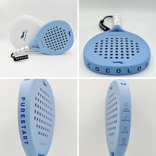 COCOLOB PureStart Padel Racquet Sky Blue - Cover Bag - Head Protector ??Carbon Fiber Full Carbon ??Soft EVA Core ??Round Shape ??addle Tennis Racket Beginner Intermediate ??For Men and Woman