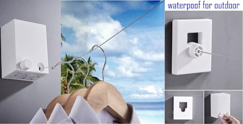 Retractable Clothesline - Heavy Duty Stainless Steel 13.8 Ft Adjustable Space Saving Drying Rope with Aluminum and ABS Wall Mount Case, Perfect for Compact Areas Indoor/Outdoor, White