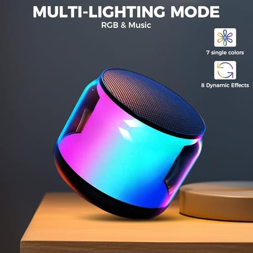 Portable Bluetooth Speaker, Mini Wireless Speakers Bluetooth 5.0 Outdoor Speaker with RGB LED Light, TWS Dual Pairing, TF Card Play Support, Party, Camping, Travel (Multicolor)