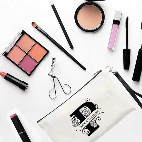 PRINTSHOP4ME Personalized Makeup Bag - Initial Monogram Cosmetic Pouch - Customizable Your Name - Monogrammed Makeup Pouch - Perfect for Travel Organizer - Cosmetic Bag for Women (N)