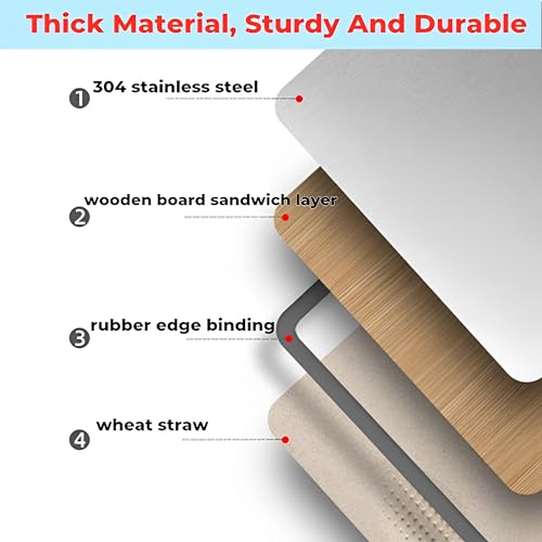 Beauenty Cutting Board,Double Sided Cutting Board 304 Stainless Steel Cutting Board and Wheat Straw Chopping Board for Kitchen,16�11 in Large Chopping Board for Fruit,Vegetables,Meat,Easy to Clean