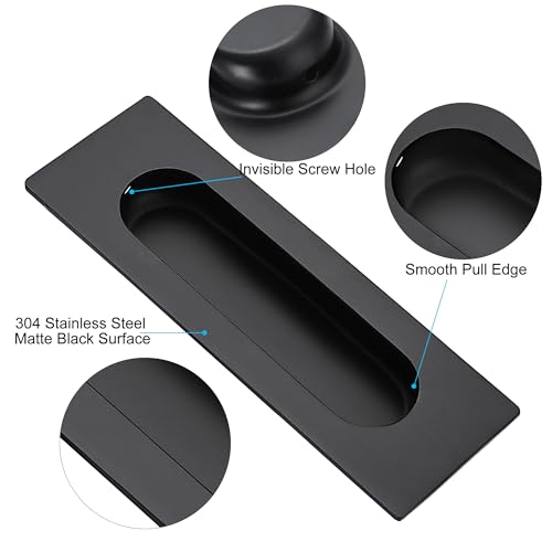 Malimali 4.72 Inch Recessed Finger Flush Pulls for Kitchen Cabinet, Closet, Sliding Cupboard Door Handle - Matte Black Stainless Steel Rectangular Door Pulls Hardware (4 Pack)