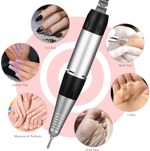 Electric Nail Drill File, 35000 RPM Electric Nail Files Adjustable Speed, Professional Nail Files for Acrylic and Gel Nails, Electric Manicure Pedicure Kit with LCD Display Touchscreen Buttons (White)