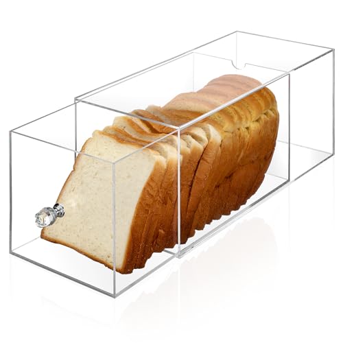 RimCereal Clear Bread Box Acrylic Bread Storage Container Display for Homemade Storage Bin for Kitchen Countertop, Muffins, Rolls Cake Food Party
