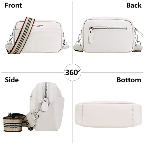Crossbody Bag for Women Genuine Leather Wide Strap Shoulder Bag Purse Trendy Design Camera Crossbody Purse Top Zip