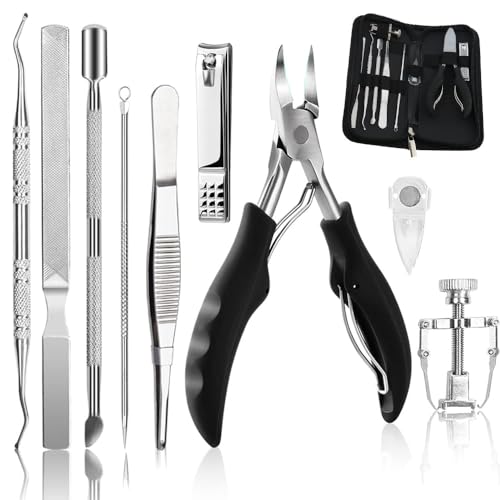 MAKINGTEC 10Pcs/Set Ingrown Toenail Tools Kit, Nail Treatment Foot Tool,Ingrown Toenail Removal Correction Clippers, Surgery Grade Nail File Lifter, Professional Pedicure Tool whit Storage Package
