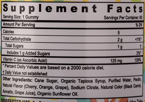 Sunshine Nutrition Cool Gummies With Vitamin C For Kids, 60 Gummies | 100% All Natural Flavor | Gluten Free