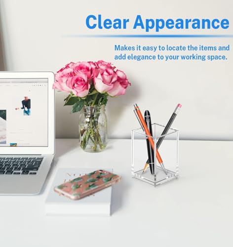 ANTOLE 2Pack Pen Holder,Clear Acrylic Pencil Holder,Pencil Cups Desk Accessories Holder,Desktop Stationery Organizer,Cosmetic Makeup Brush Storage Organizer for Office School Home Supplies(Clear-2pcs)