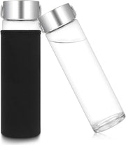750ml Glass Water Bottle with Stainless Steel Leak-Proof Lid & Carry Handle Reusable Drinking Bottle with Neoprene Sleeve for Office, Gym, Travel & School (Blue) - Black
