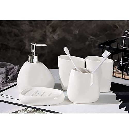 TOMVAES 5 Pieces Ceramic Bathroom Accessory Set, Bathroom Vanity Countertop Accessory Set, Include Soap Dispenser, Toothbrush Holder, 2 Tumbler, Soap Dish