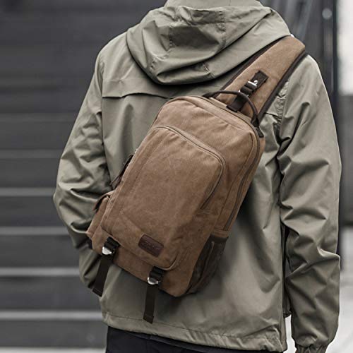 S-ZONE Men Crossbody Sling Bag Fit for 14 Inch Laptop Casual Canvas Single Chest Shoulder Backpack