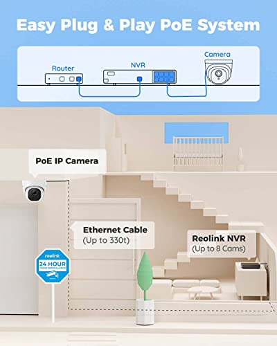 Reolink 8CH 5MP PoE Home Security Camera System, 4 Wired Outdoor IP Cameras, 8 Channel NVR With 2TB HDD for 24/7 Recording RLK8-520D4-5MP