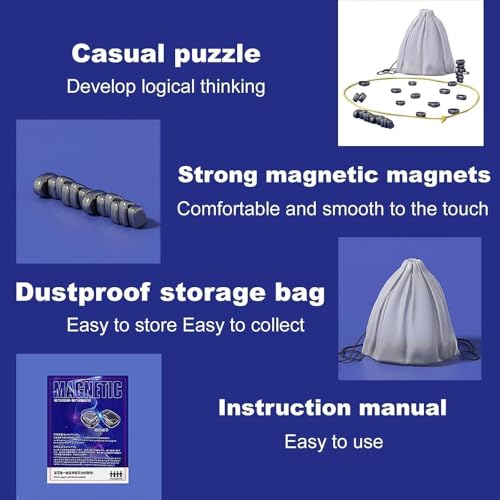 AMERTEER Magnetic Chess Game Set - Magnetic Chess with 20 Stones, magnetic Chess Game Using String and Stones, Portable Chess Board Party Supplies for Family Gathering and Travel