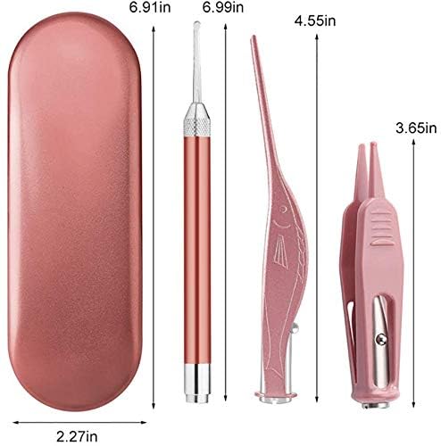 Ear Wax Removal Tools, Ear Pick Cleaner Kit with LED Light, Storage Box, Earwax Spoon Digger/Tweezers & Nose Cleaning Tweezers Clip, Ear Nose Health Care Cleaning Tools for Baby Kids Children Adults