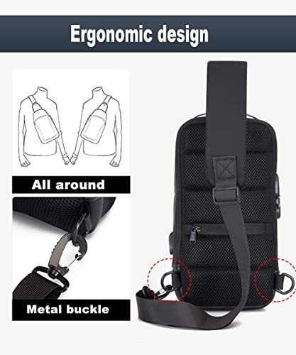 Furixin Sling Bag Large-Capacity Shoulder Backpack Crossbody Bag Casual Chest Bag For Men With USB Charging Portï¼ŒWaterproof And Anti-Theft Suitable For Hiking And Cycling Day Bag (9530-Black)