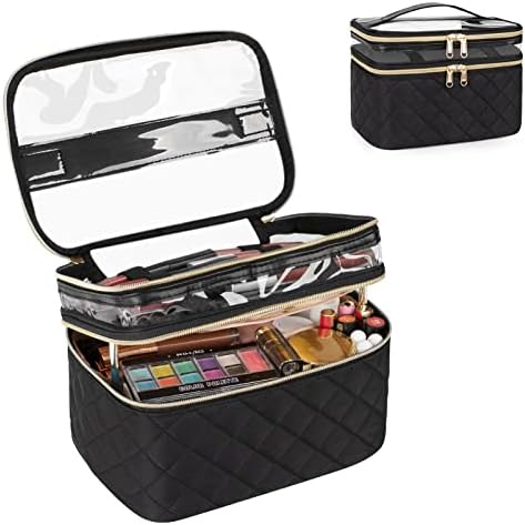 OCHEAL Makeup Bag, Portable Cosmetic Bag, Large Capacity Travel Makeup Case Organizer, Black Makeup Bags For Women Toiletry Bag for Girls Traveling With Handle and Divider