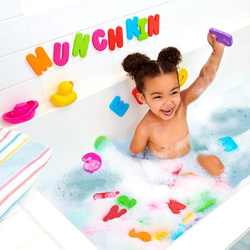 Munchkin Learn™ Bath Letters & Numbers, Bright learning stickers, great learning tool, sticks easily, reusable, infant/baby/toddler/kids, 18 Months and above, 36 pieces.