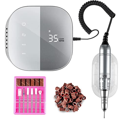 Madenia Professional Nail Drill Machine, Electric Nail File for Acrylic Gel Nails, with Touch-Sensitive Control and LCD Screen, 35000RPM, 100-240V, Gray