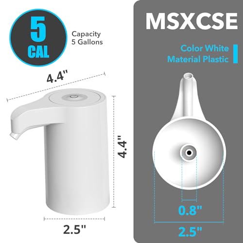 Msxcse Electric Water Bottle Pump, USB Charging Dispenser, Universal Pump for 5 Gallon Jugs, Portable Dispenser for Home & Camping (White)