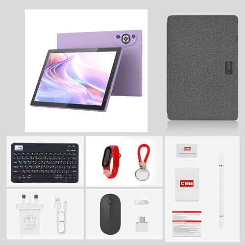 C idea10.1 Inches Tablet,Android 14 Tab,5G Tablet Dual SIM 8GB RAM 1TB ROM,10000mAh Battery With Bluetooth Keyboard,Mouse and Speaker CM8200plus(Purple)