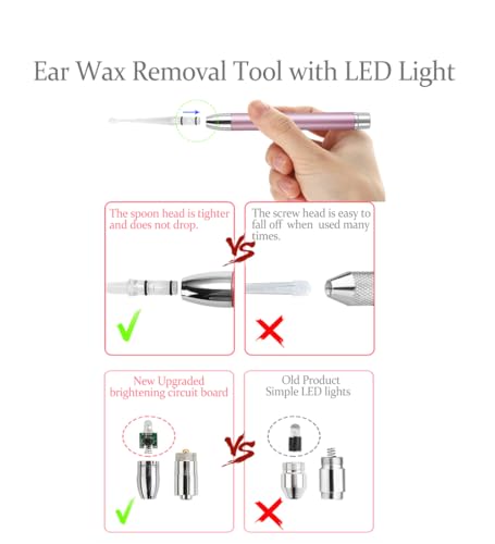 AIPINYUE Ear Wax Removal Tool，Ear Pick，LED Lights Ear Cleaning Kit，Updated Version、Non-Slip，Soft Safety Spoon Head、BPA Free，Replaceable and Easy to Clean，Safe Material (Two Golden)
