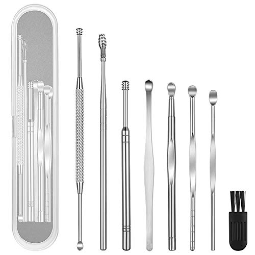 Geengle 8 Pcs Ear Pick Earwax Removal Kit, Ear Cleansing Tool Set, Ear Curette Ear Wax Remover Tool with a Cleaning Brush and Storage Box