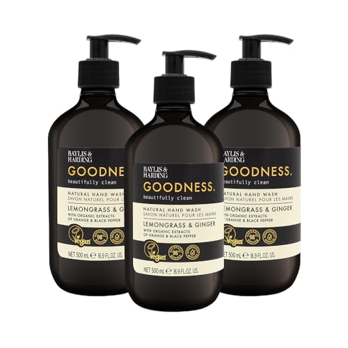 Baylis & Harding Goodness Lemongrass & Ginger Hand Wash, 500ml (Pack of 1) | Natural Formula with Organic Extracts and Essential Oils | Luxurious and Refreshing | Paraben Free | Vegan