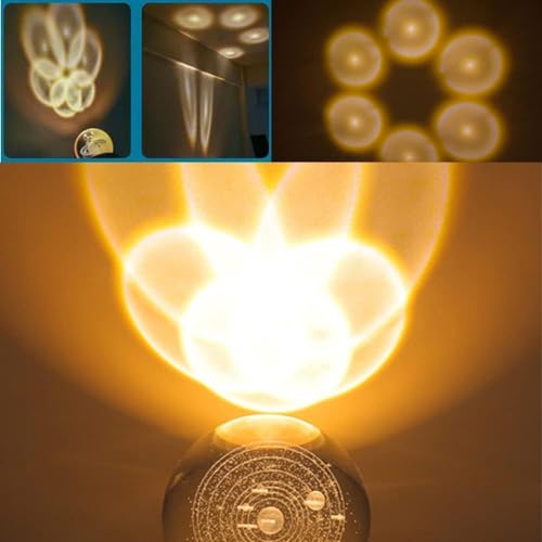 Aowin 3D Crystal Ball Night Light Galaxy Crystal Lamp LED Light with Wooden Base Glass Ball,Home Decoration Ornament,Birthday Gift for Girlfriend,Kids Crystal Ball Lamp,Warm Nightlight - Solar System