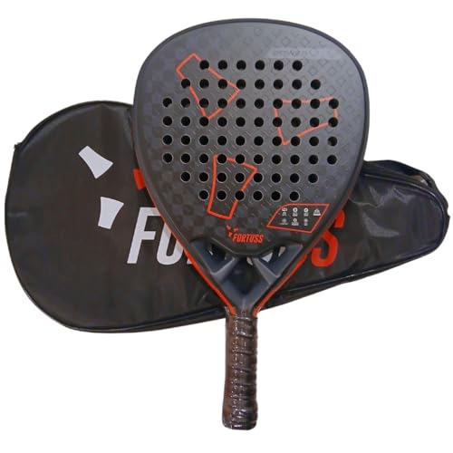 FORTUSS Padel Tennis Racket - Full Carbon Fiber - 3D Mat Rhomboid Surface with Light EVA Memory Flex Foam Core - Padel Racquet - Diamond Shape Paddle Racket with Bag Included (Red/Black)