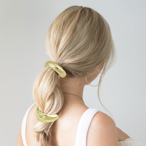 COOLive 3Pcs Metal Hair Ties,Metal Geometric Elastic Hair Ties,Ponytail Hair Cuff,Gold Hair Ties,Gold Hair Cuff Wrap for Thick Hair Gold Ponytail Cuff Elastic Hair Ties for Women Hair Accessories