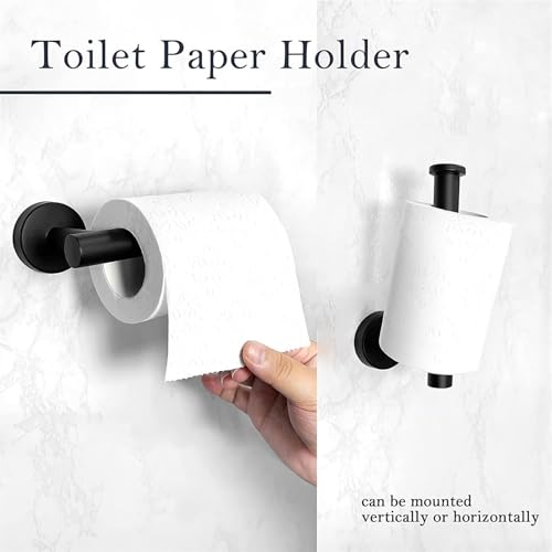 THE WHITE SHOP 14 Pcs Bath Towel Bar Set, Matte Black Stainless Steel Bathroom Hardware Set Matt Black Towel Holder Kit Hand Towel Holder Towel Ring Robe Hooks Water-Resistant, Rust-Resistant