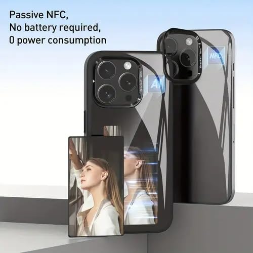 Smart Ink NFC Mobile Cover for iPhone 15 Pro Max - DIY Photo Display, E-Ink Screen, NFC Transmission, Anti-Slip, Anti-Shock, Digital Case (Black)