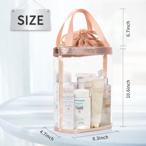 onemoky Travel Toiletry Bag, Clear Makeup Bag for Women, TSA Approved Toiletry Bag, Waterproof Clear Bag Cosmetic Pouch, Transparent Makeup Organizer, Carry on Airport Airline Compliant, Beige