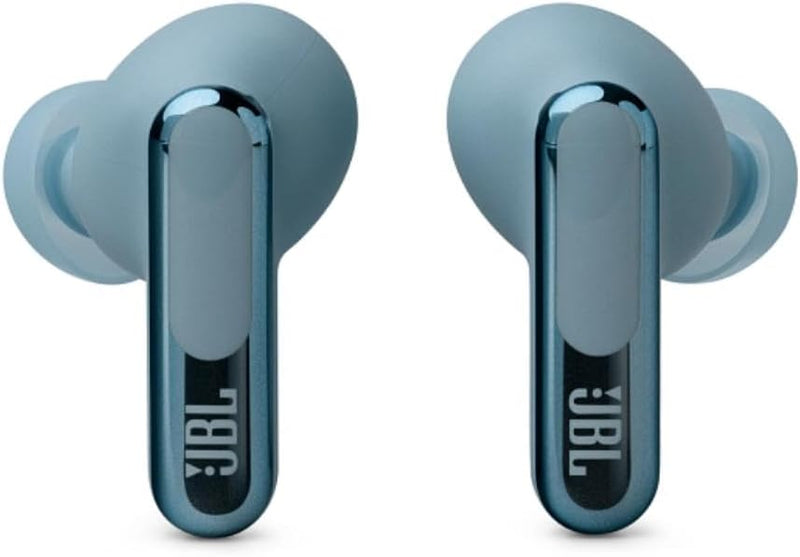 JBL LIVE FLEX 3 True wireless noise-cancelling earbuds with open-stick design and 50 hours total playback plus wireless charging, Blue