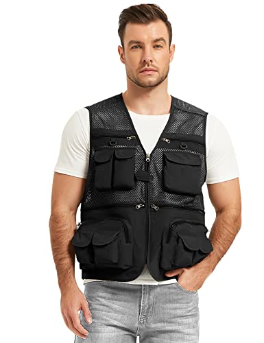Flygo mens Summer Lightweight Breathable Mesh Fishing Vest With Pockets mesh fishing vest