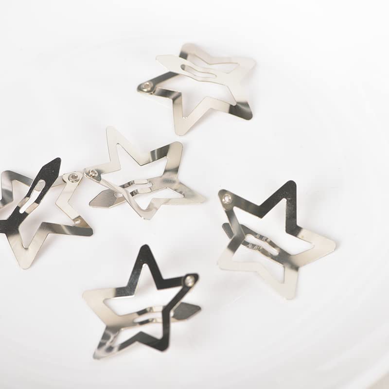 Kefley Star Snap Hair Clips Silver Y2K 2000s 10 Pieces Girls Hair Barrettes Hairclips Headpieces Non Slip Metal Stars Hair Accessories for Women Girls