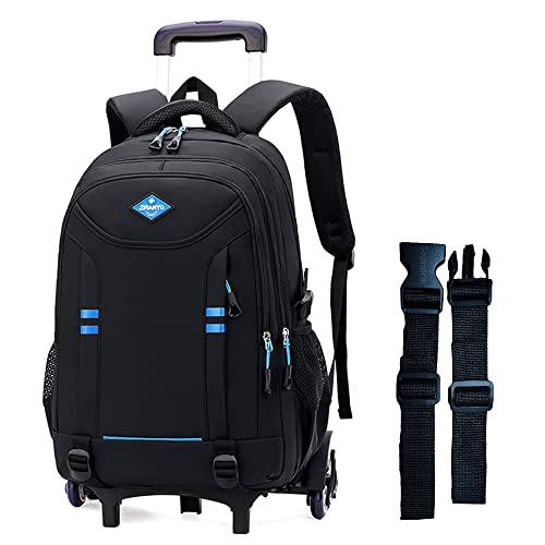 Sopnorm Rolling Backpack for Boys Elementary School Bag with Wheels Travel Trolley Bag 2 wheels and 6 wheels, Black/Blue 6 Wheels, 6 wheels