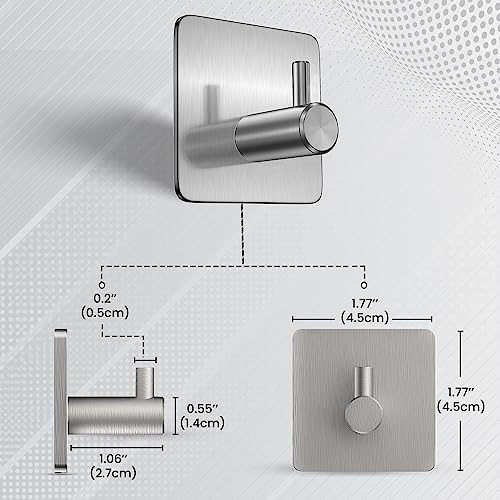 Self-Adhesive Wall Hooks (Pack of 04Pcs) - 304 Stainless Steel Waterproof and Anti-Rust Hooks for Hanging - Ideal Bathroom, Kitchen and Bedroom Hooks for Holding Keys, Coats, Hats, Robes & Towels