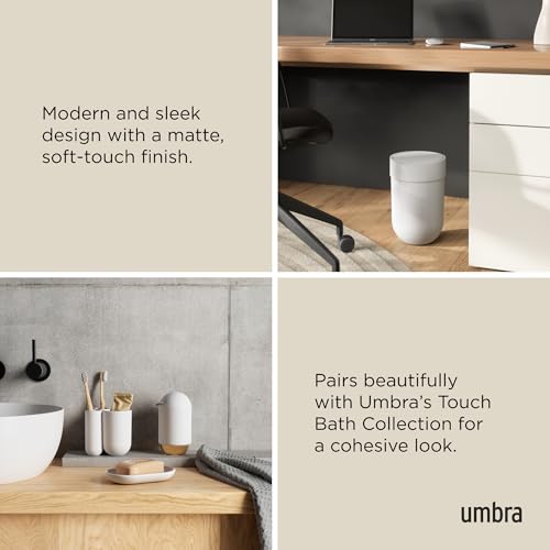Umbra Touch Waste Can, Small Trash Can with Lid, Swing Lid Basket, Garbage for Washroom/Bathroom, White
