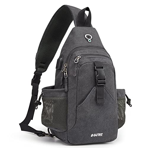 G4Free Canvas Crossbody Sling Bag Hiking Daypack Chest Backpack with USB Charging Port and RFID Blocking for Women Men