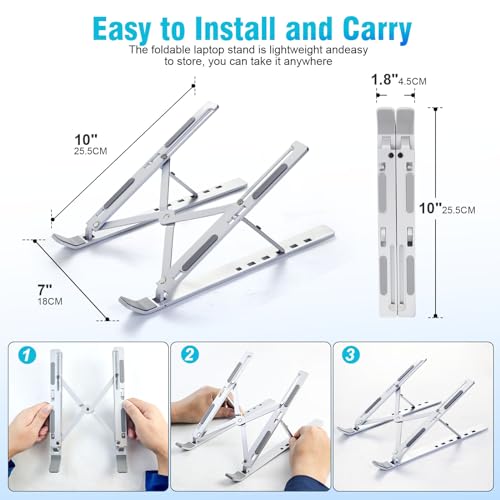 SKY-TOUCH Laptop Stand for Desk, Adjustable Laptop Riser ABS+Silicone Foldable Portable Laptop Holder, Ventilated Cooling Notebook Stand for MacBook Pro Air, Lenovo, Dell, HP, Laptops,Tablet